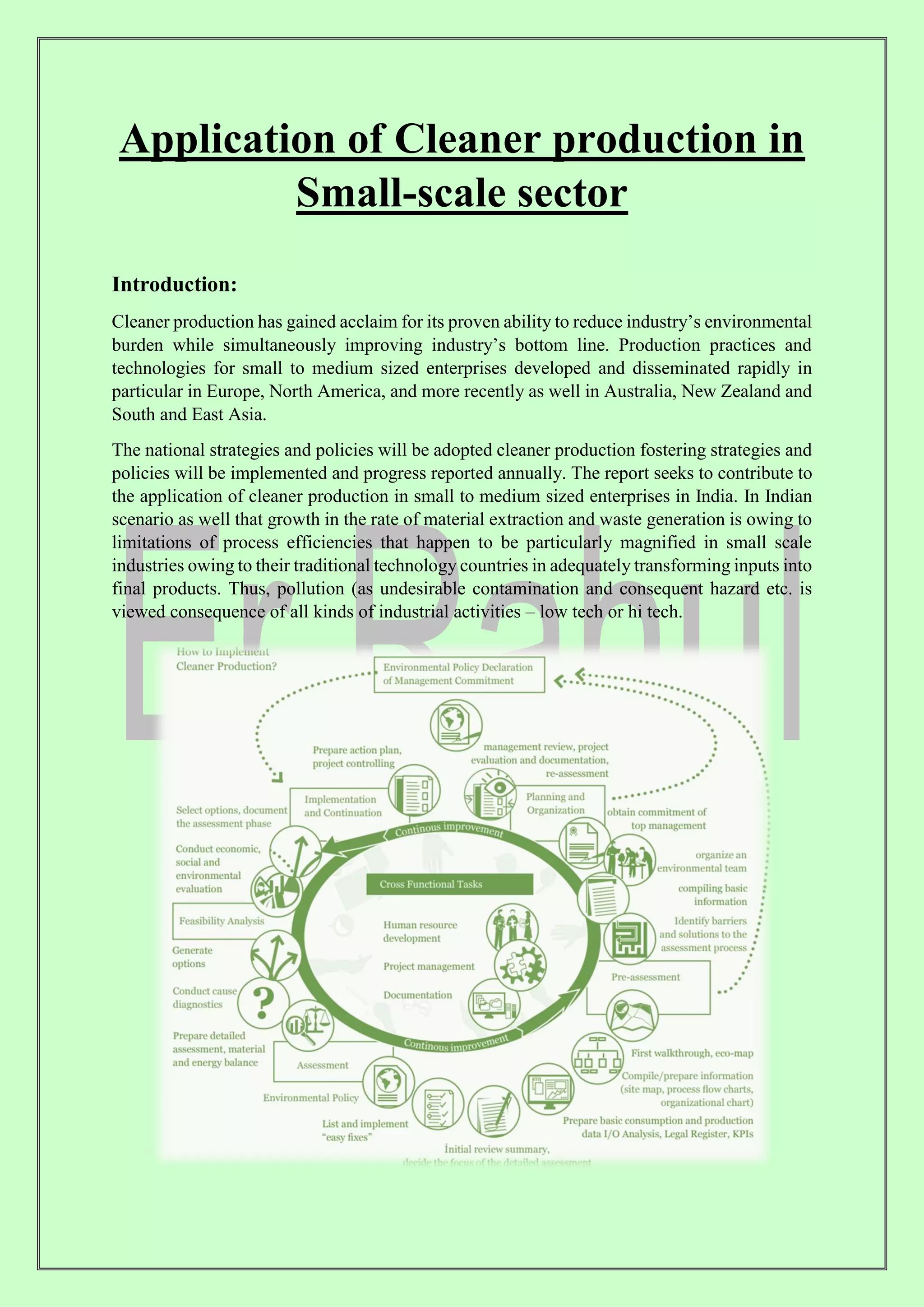 Report on cleaner production in small sector | PDF