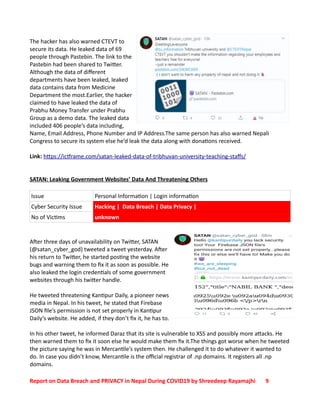 Lucifer Hacking Report on data breach and privacy in nepal during covid19 by shreedeep ...