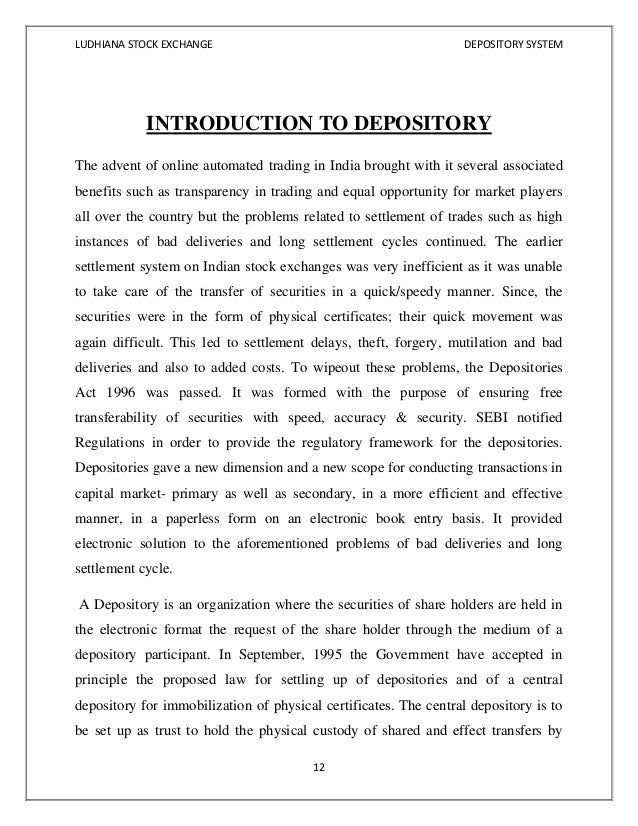 Depository system of stock trading in india