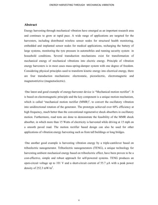 Report on energy harvesting through mechanical vibration | PDF