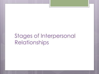 Stages of Interpersonal
Relationships
 