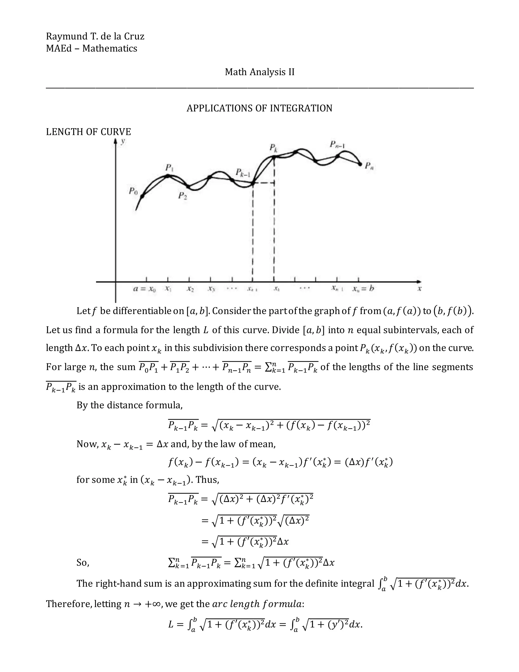 Application of Integration | DOCX | Physics | Science