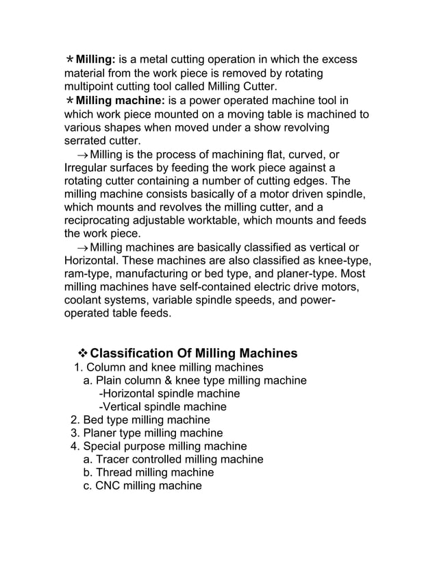 Report on milling machine PDF