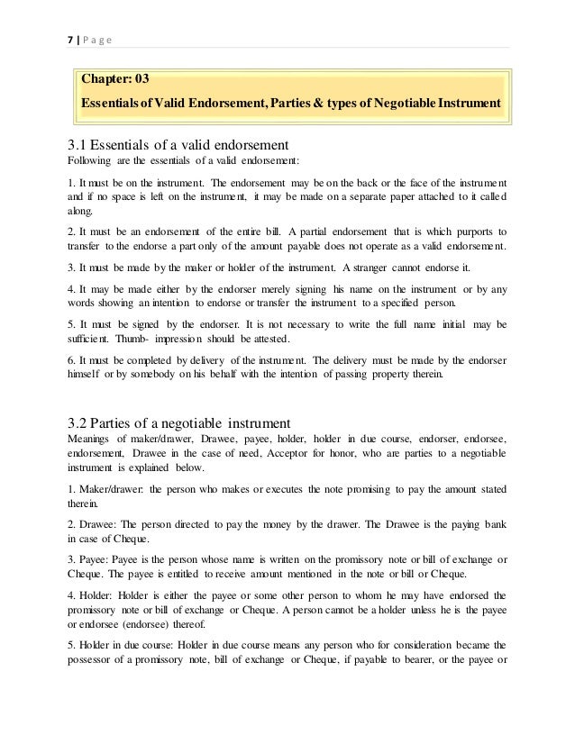 Report On Negotiable Instruments