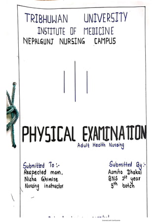 Report on physical examination of spinal cord injury