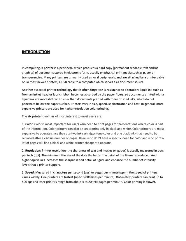 Report on printers | PDF