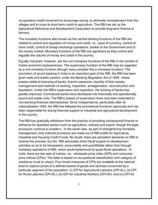 Report on Role of RBI in agriculture development in India | PDF