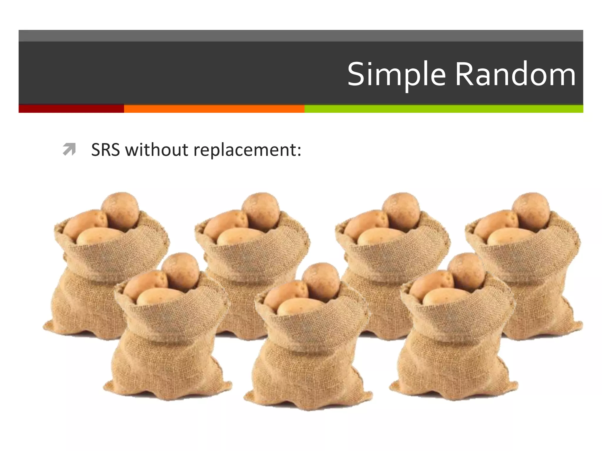 Simple Random

 SRS without replacement:
 