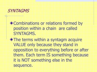 Syntagm Example Report on Ferdinand Saussure by Mann Rentoy | PPTX
