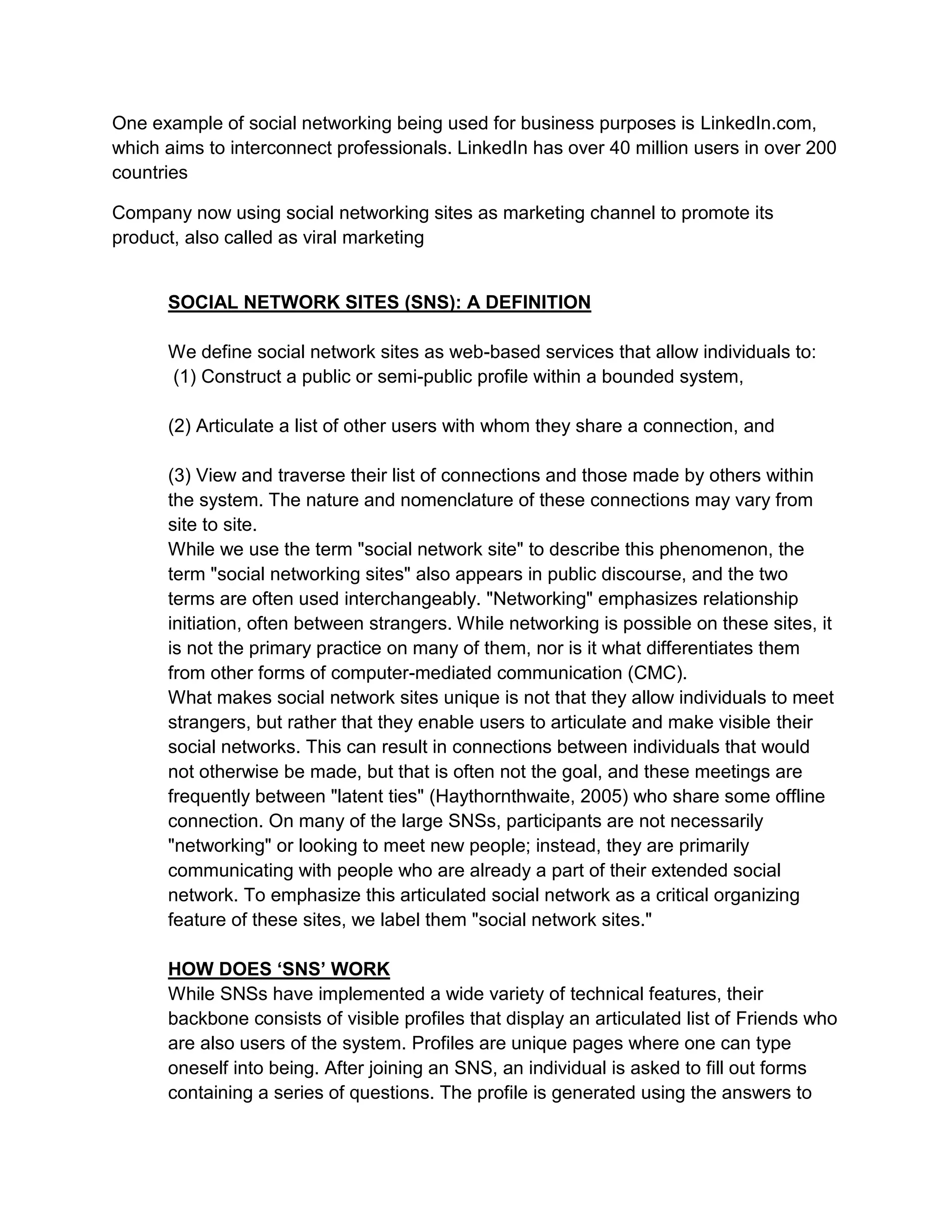 Use of social sites for business