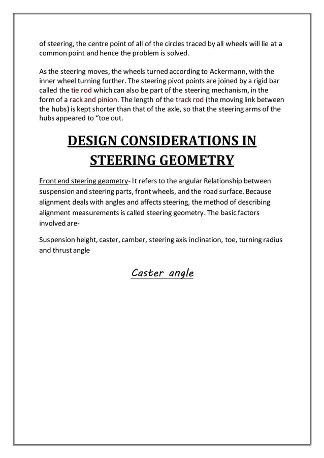 Report on steering system