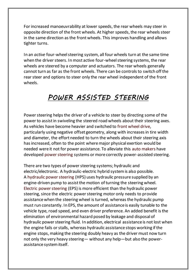 Report on steering system