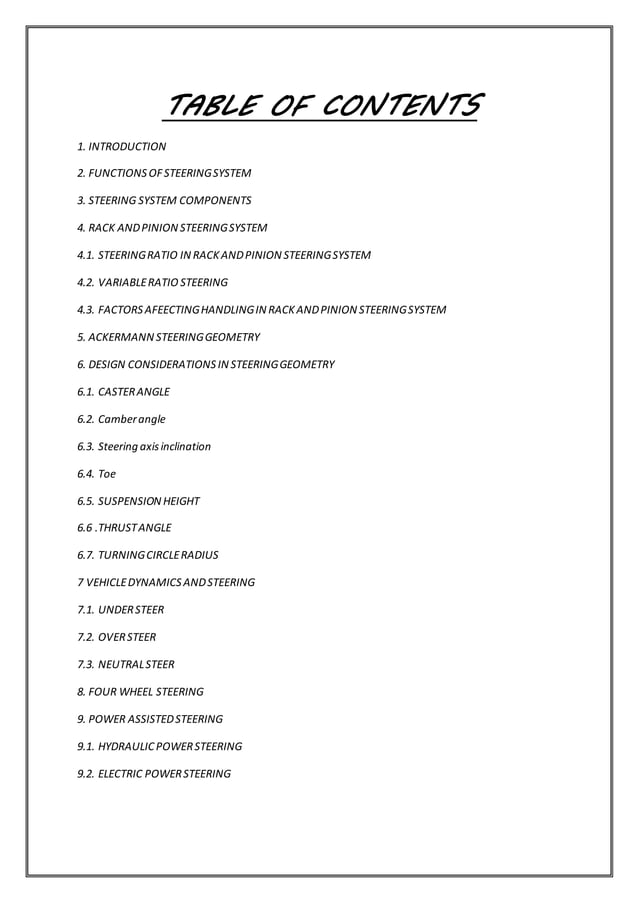 Report on steering system