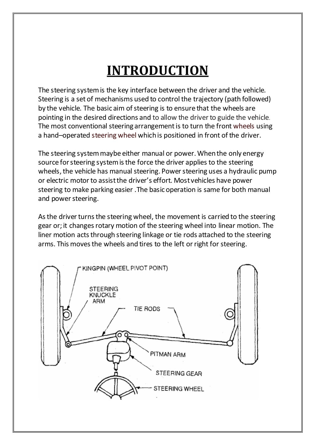 Report on steering system