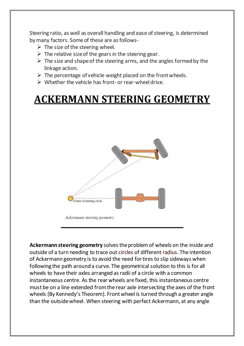 Report on steering system