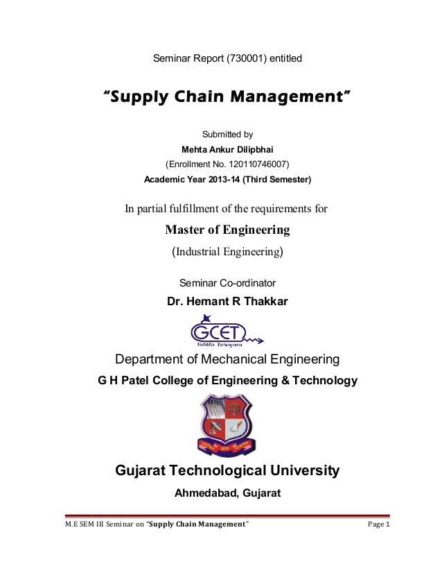 Dissertation report supply chain management
