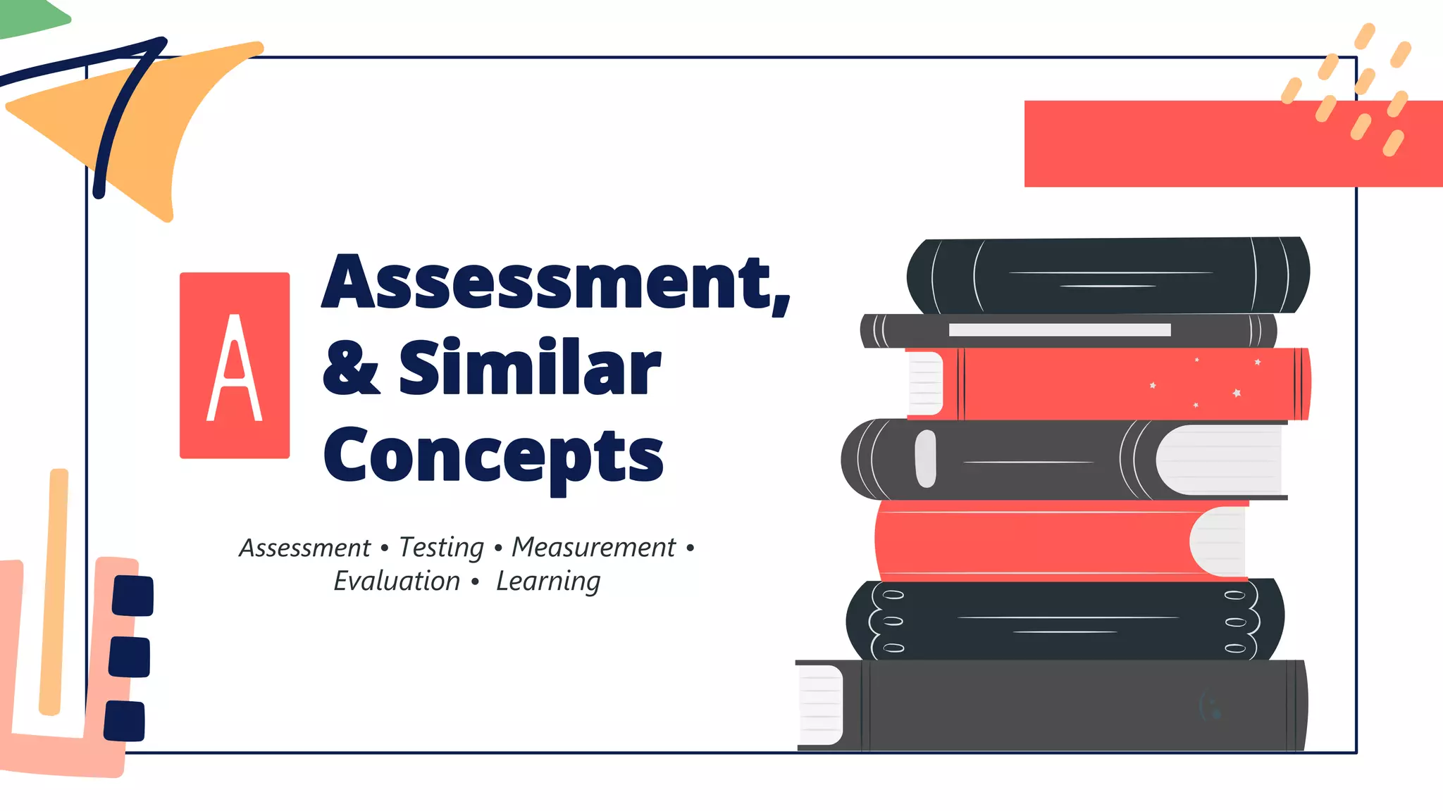 Assessment,
& Similar
Concepts
AAssessment • Testing • Measurement •
Evaluation • Learning
 