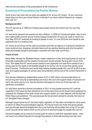 Report on Wiltshire CIL's conference on ILF - 24 July 2012