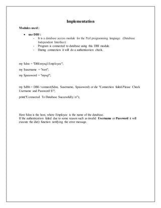 Miniproject on Employee Management using Perl/Database. | PDF