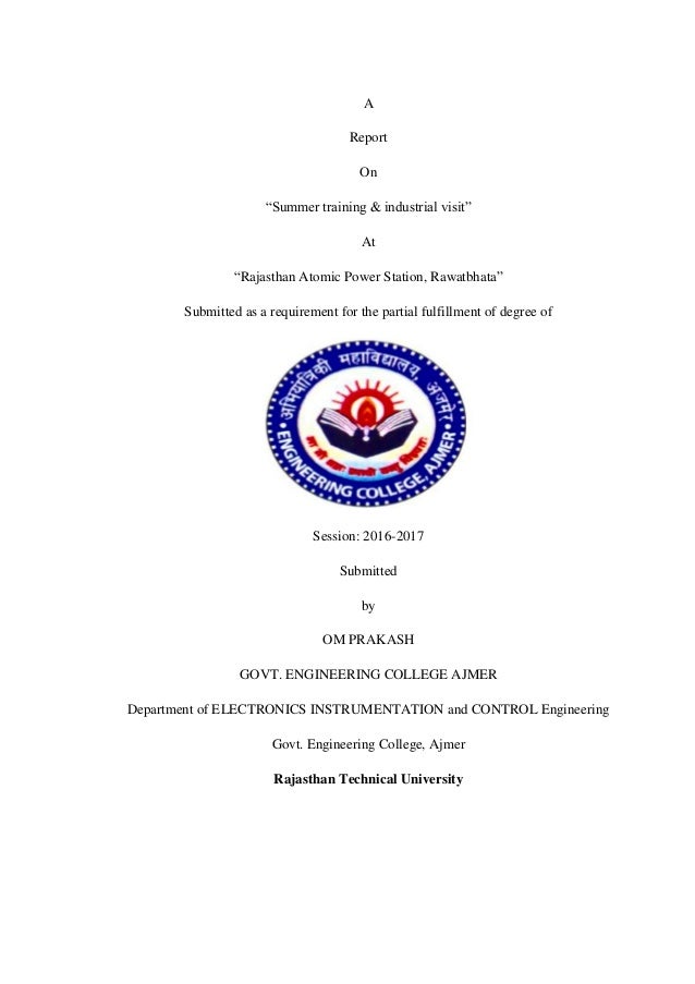 front page for training report gor geca student training report cover page