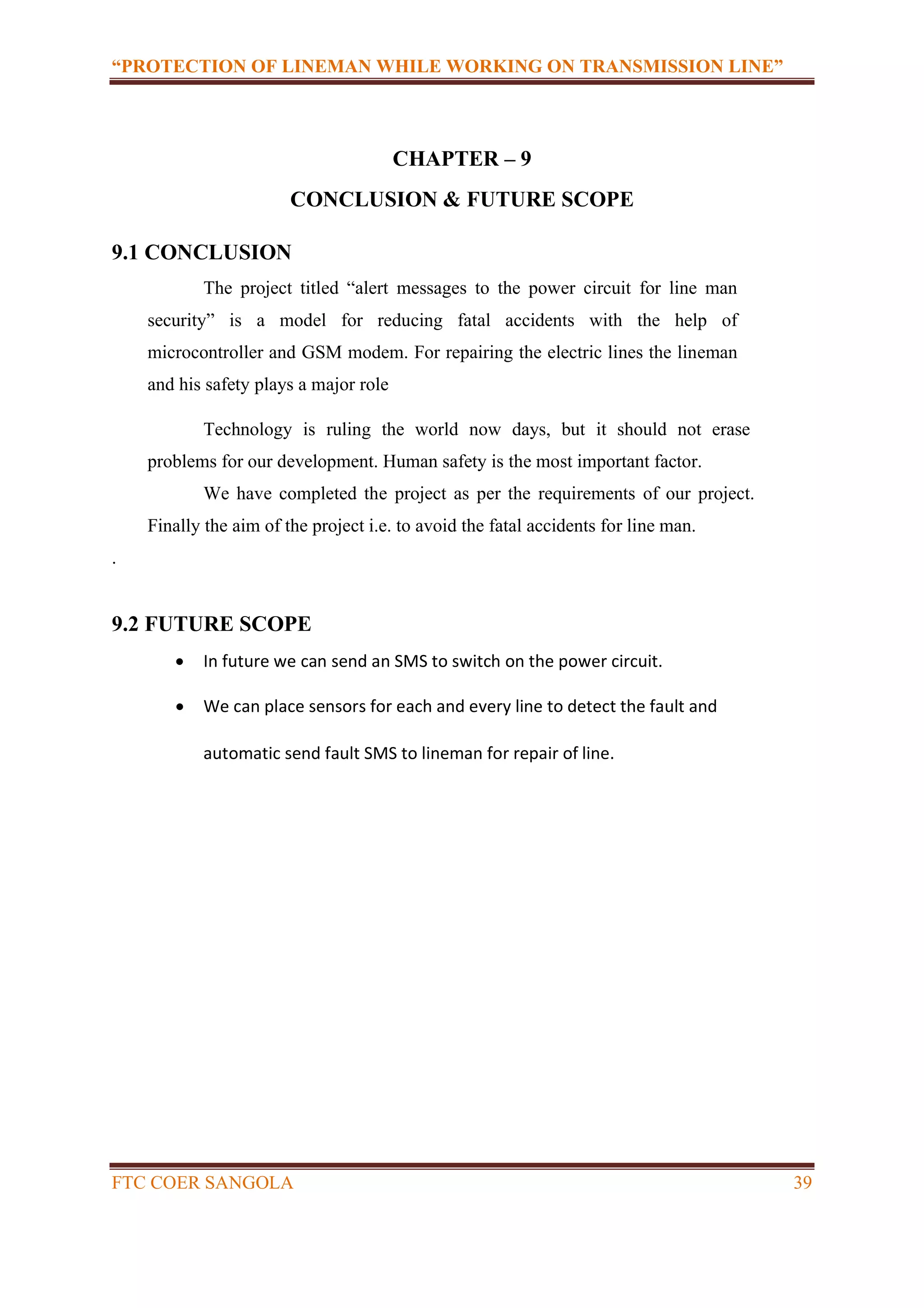 protection on lineman while working on transmission line report | PDF