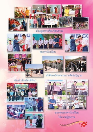 โรงเรียนพิริยาลัยจังหวัดแพร ๒๕๕๕
๙๑
ทําบุญอาคารศิลปวัฒนธรรมั
ธนาคารโรงเรียน
ประเมินโรงเรียนสีเขียว
มอบทุนธนาคารโรงเรียน
ใหความรูสุขภาพ
นักศึกษาวิชาทหารถวายสัตยปฏิญาณ
ี ี ี
 