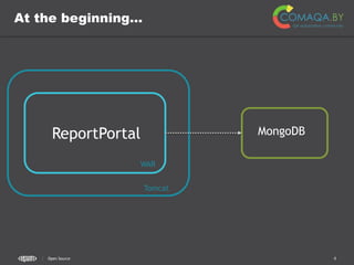 4CONFIDENTIAL
At the beginning…
Tomcat
WAR
ReportPortal MongoDB
Open Source
 
