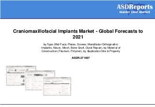 Craniomaxillofacial Implants Market - Global Forecasts to
2021
by Type (Mid Face, Plates, Screws, Mandibular Orthognathic
Implants, Neuro, Mesh, Bone Graft, Dural Repair), by Material of
Construction (Titanium, Polymer), by Application Site & Property
ASDR-271667
 