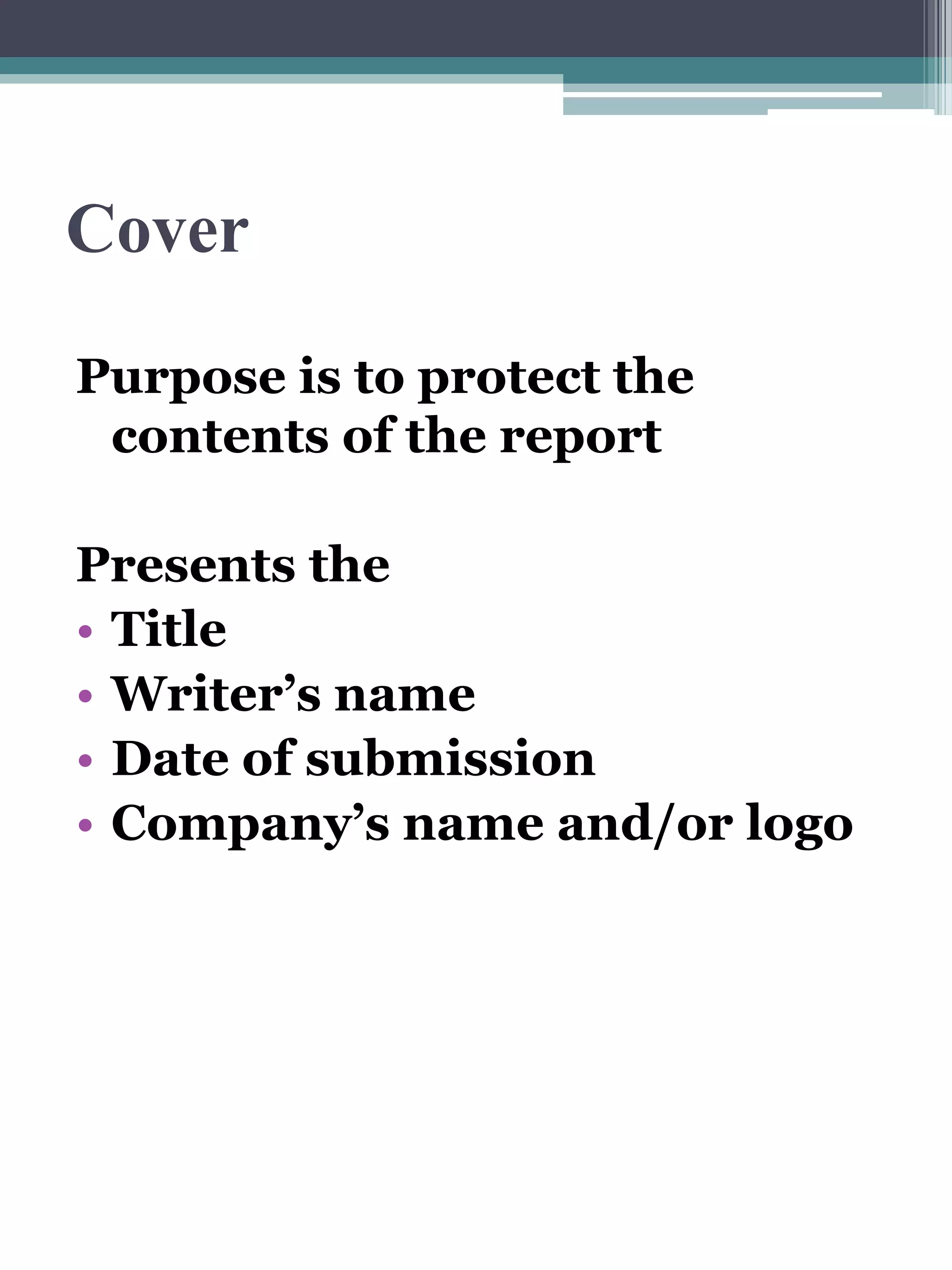 Recommendation Report Front Matter