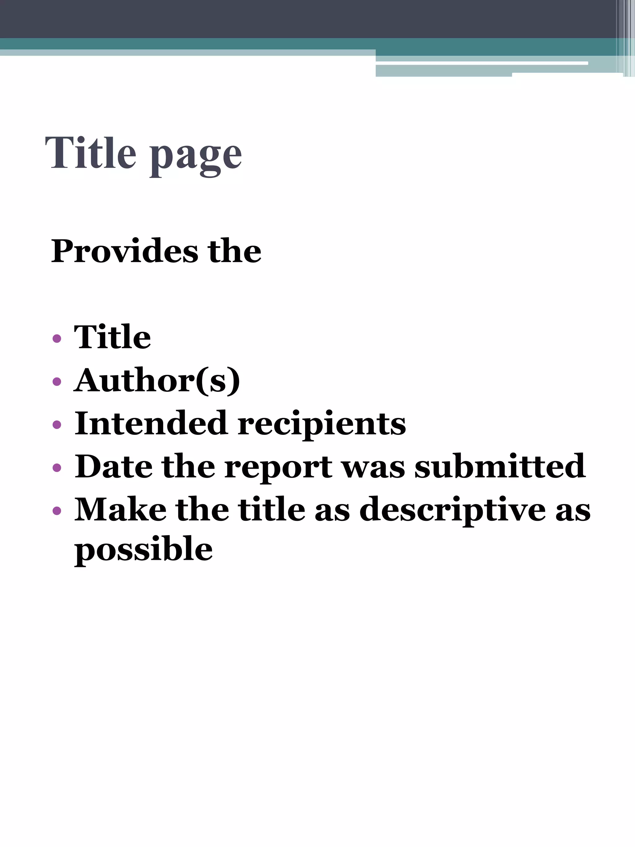 Recommendation Report Front Matter