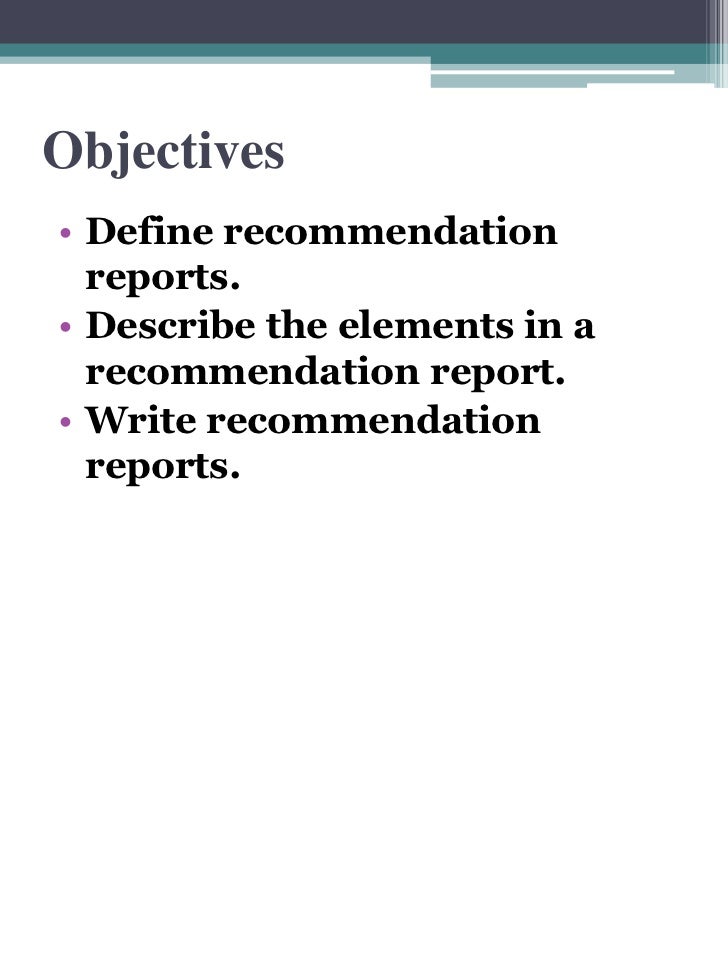 recommendation report define recommendation