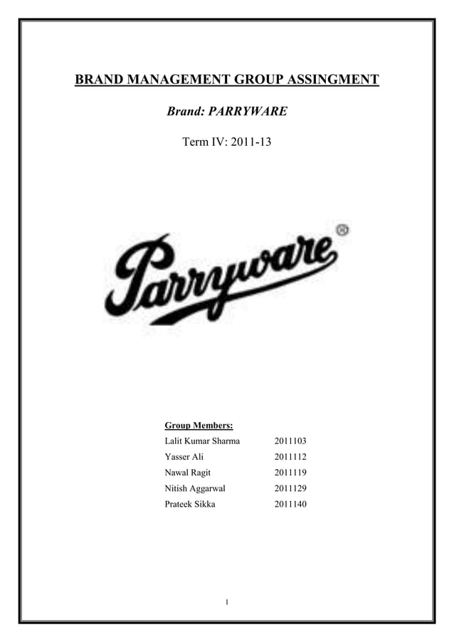 Parryware Brand Management PDF