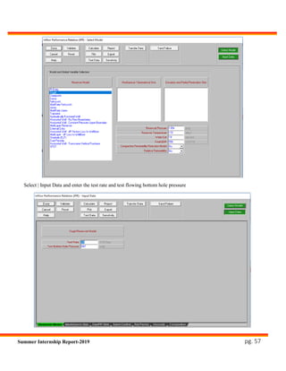 pg. 57Summer Internship Report-2019
Select | Input Data and enter the test rate and test flowing bottom hole pressure
 