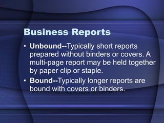 Bound Report Example Reports | PPT