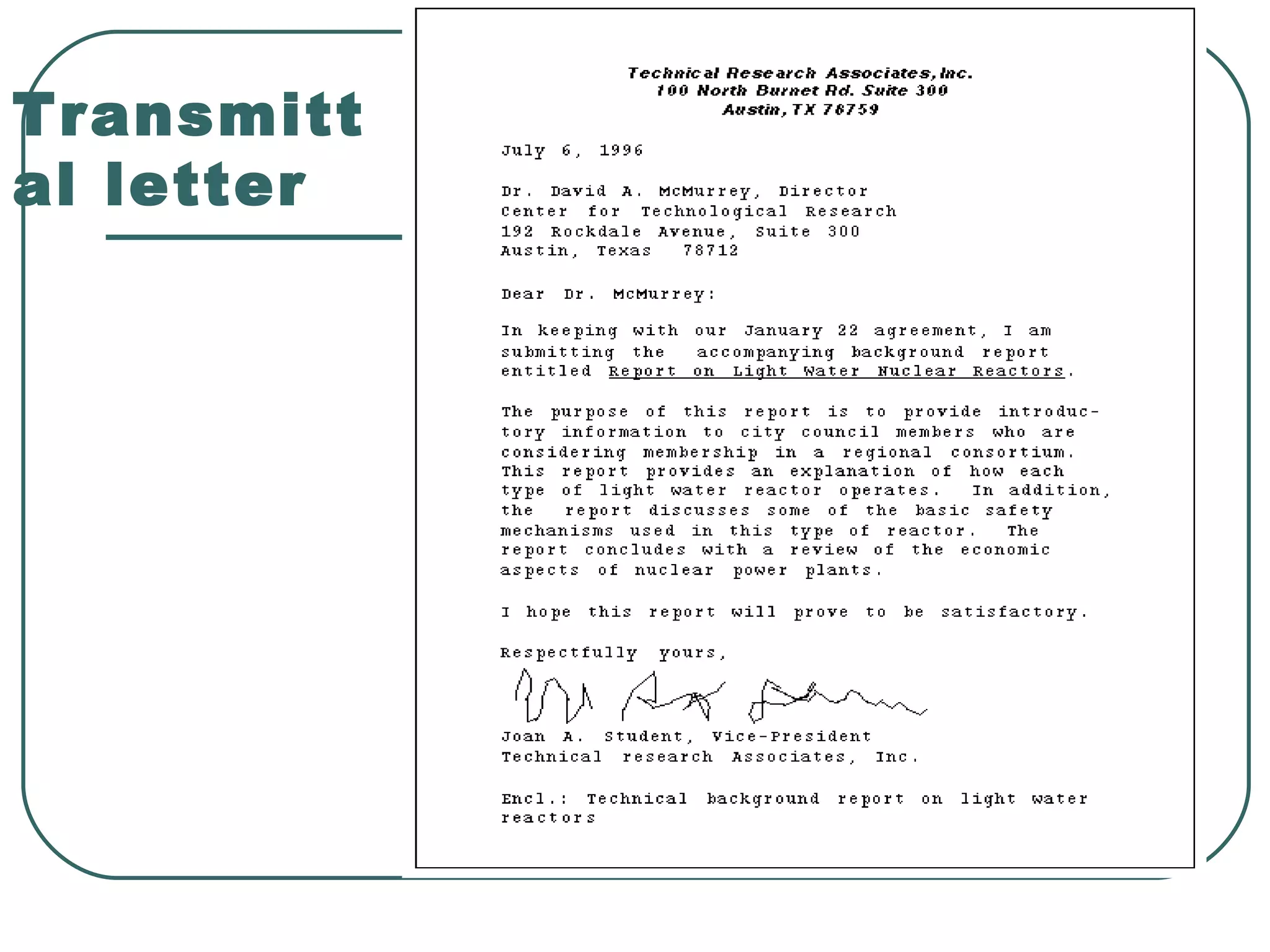Transmittal letter   