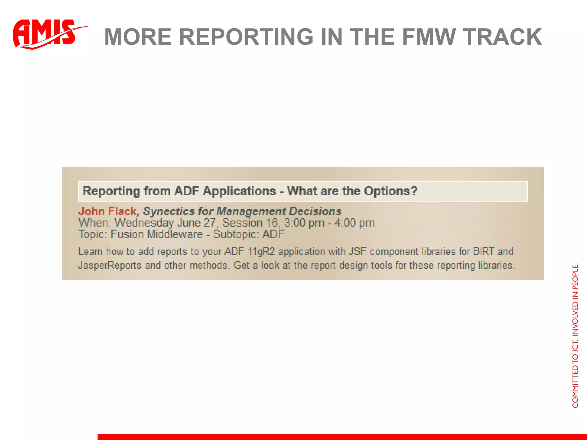 MORE REPORTING IN THE FMW TRACK
 
