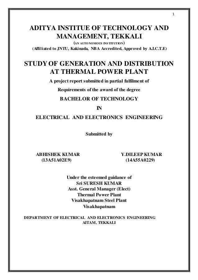 Internship Report on thermal power station in vizag steel plant