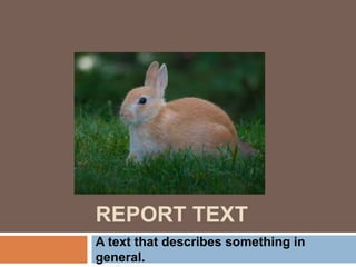REPORT TEXT
A text that describes something in
general.
 