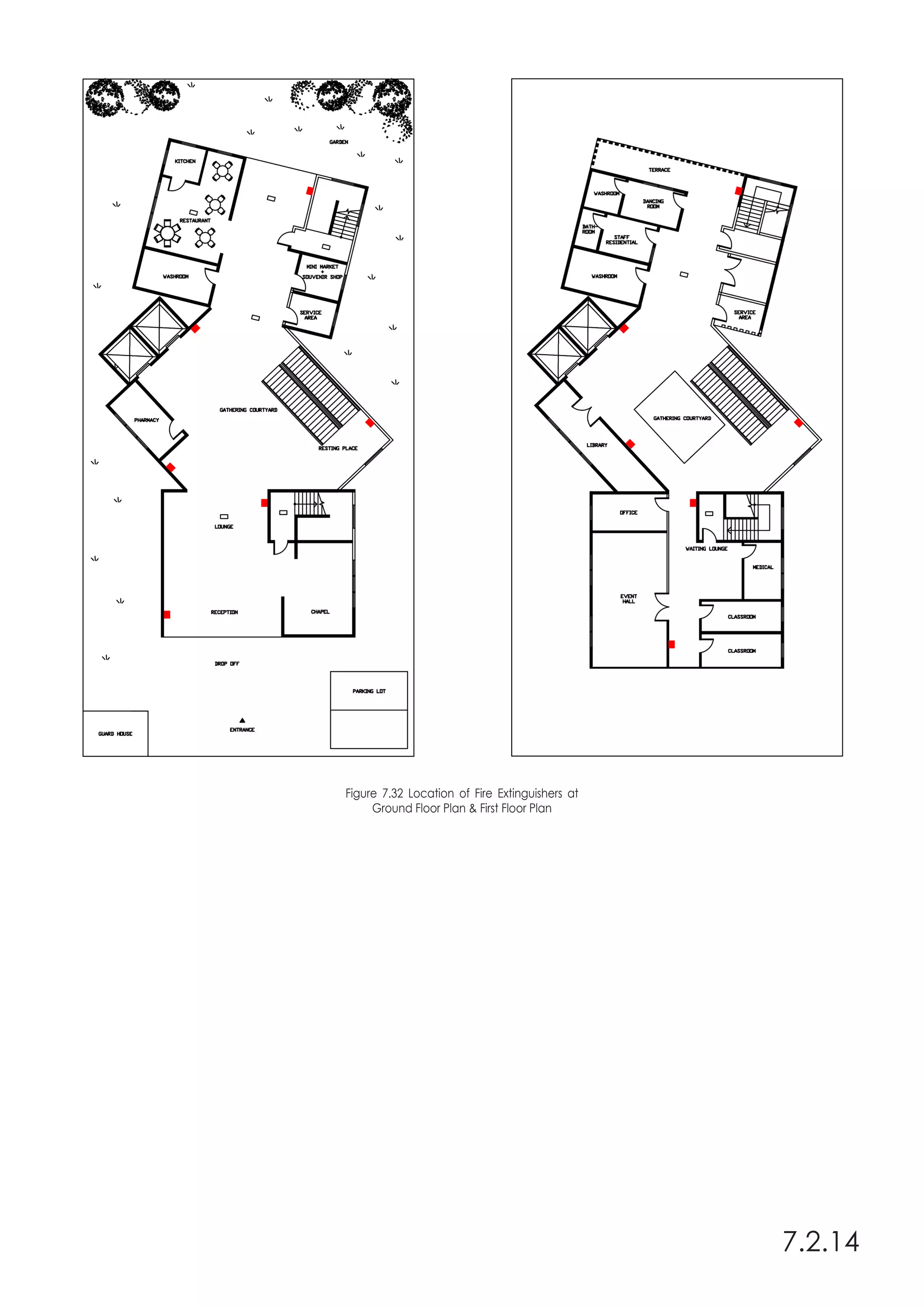 7.2.14
Figure 7.32 Location of Fire Extinguishers at
Ground Floor Plan & First Floor Plan
 