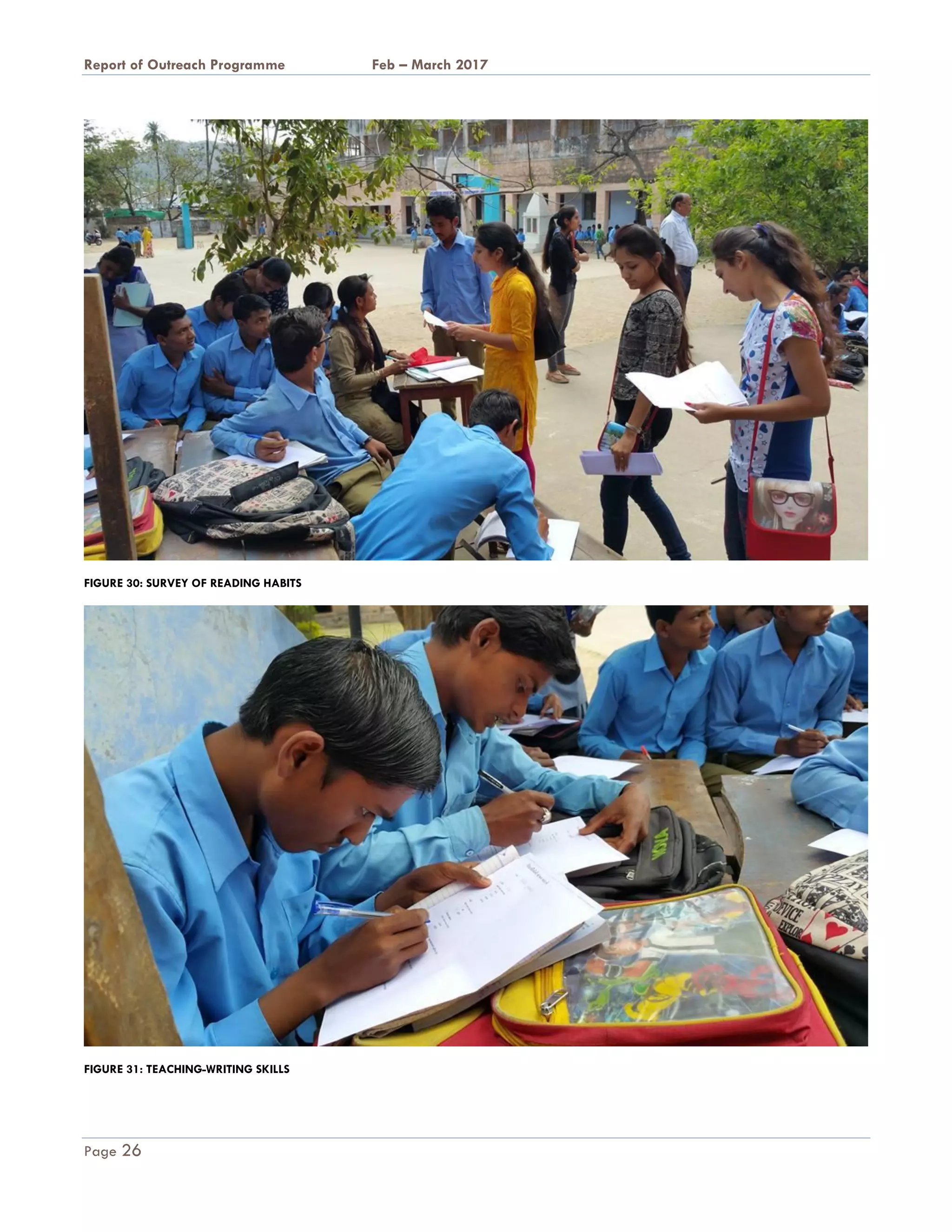 A Report on Outreach Programme Feb – March 2017
Page 26
FIGURE 30: SURVEY OF READING HABITS
FIGURE 31: TEACHING-WRITING SKILLS
 