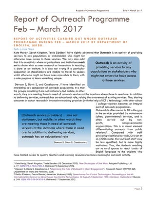 Outreach Program Report Example Pdf REPORT on OUTREACH PROGRAMME: FEB – MARCH 2017 | PDF