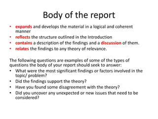 Report. Body Report writing | PDF