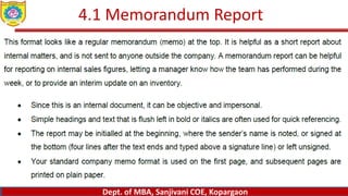 Dept. of MBA, Sanjivani COE, Kopargaon
www.sanjivanimba.org.in
Dept. of MBA, Sanjivani COE, Kopargaon
www.sanjivanimba.org.in
Dept. of MBA, Sanjivani COE, Kopargaon
4.1 Memorandum Report
 