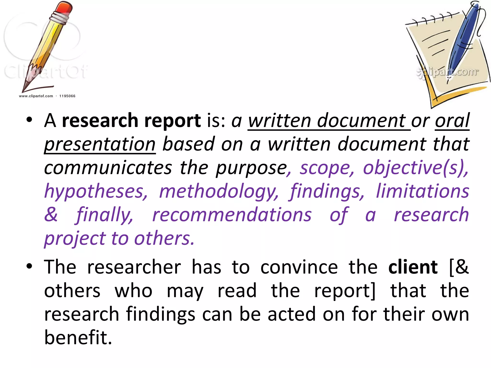 research report preparation and presentation