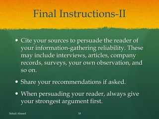 Report writing by sohail ahmed | PDF