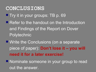 Poly Technical Introduction Writing Report Writing - Conclusions & Recommendations sections | PPT