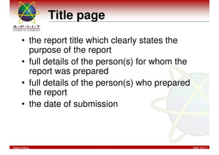 Report Writing & Documentation