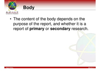 Report Writing & Documentation