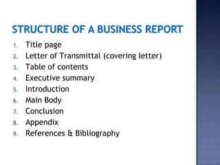 Secretarial Report Introduction Example Business Report writing | PPT