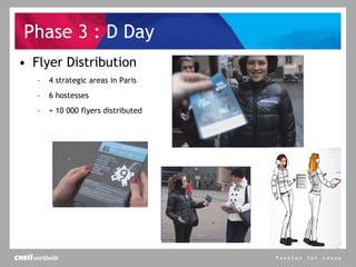 Phase 3 : D Day Flyer Distribution 4 strategic areas in Paris 6 hostesses + 10 000 flyers distributed 